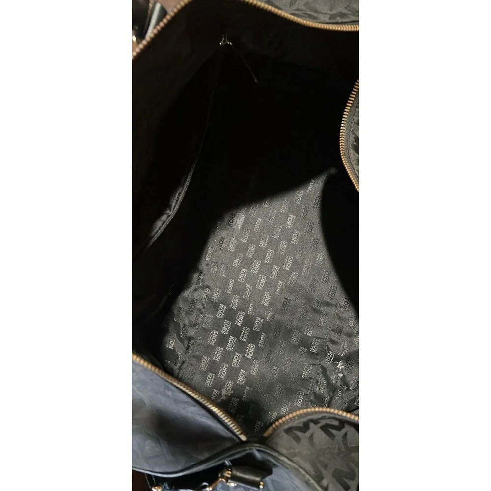 Michael Kors Black MK Monogram Jacquard Duffle Bag Travel Weekender Gold Logo